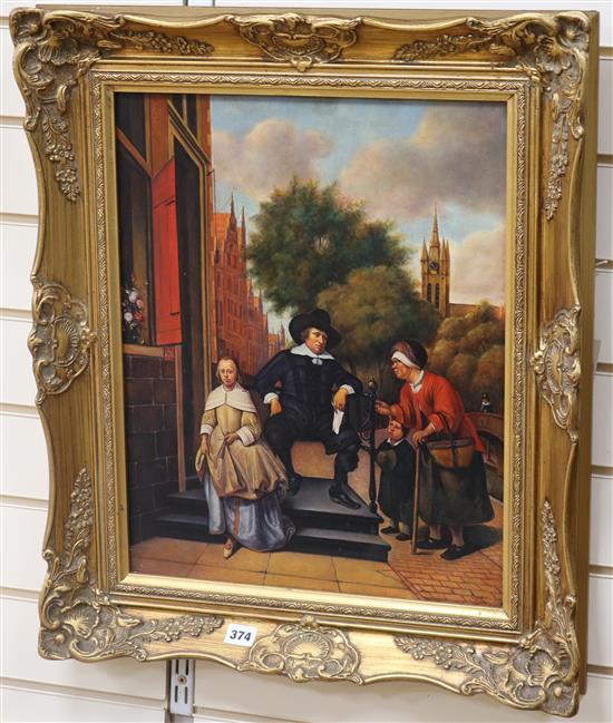 Continental School (20th century), oil on board, Dutch-style town scene with a gentleman